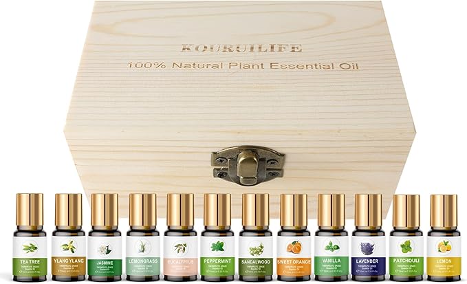 Essential Oils Set, 100% Organic Essential Oil, Lavender, Ylang Ylang, Tea Tree, Eucalyptus Scented Oil, Essential Oils for Diffusers for Home, Candle Making, Humidifiers (12)