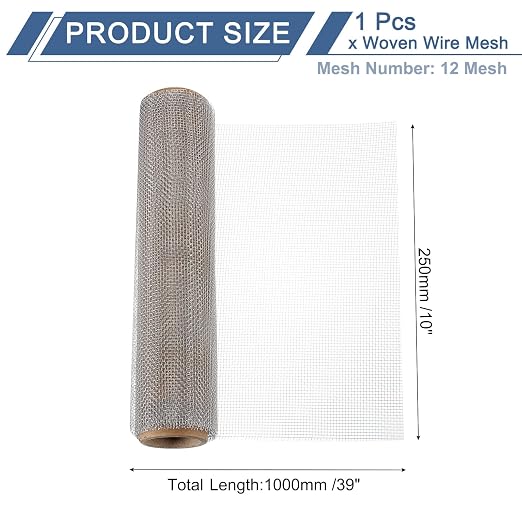 uxcell 12 Mesh 39" x 10" Woven Wire Mesh, 316 Stainless Steel Air Vent Filter - Image 2