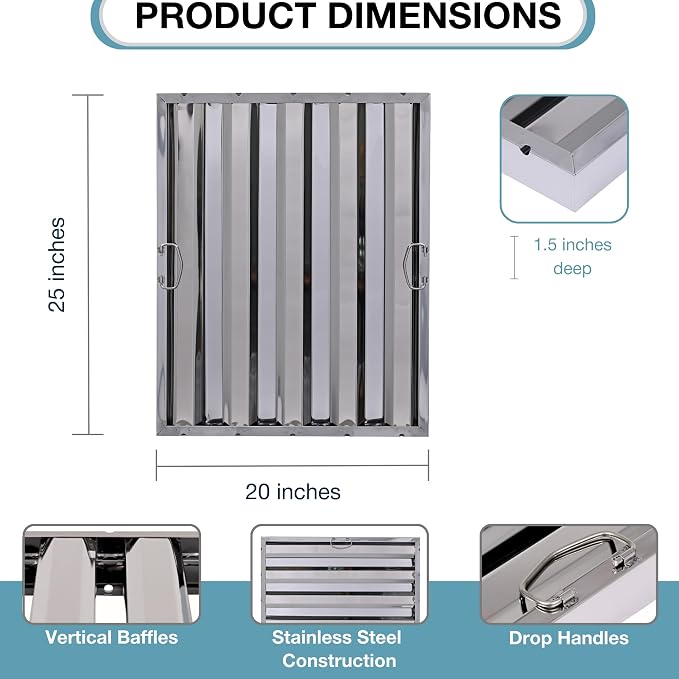 20" x 25" Stainless Steel Commercial Hood Filter – Dishwasher Safe, Welded - Image 3