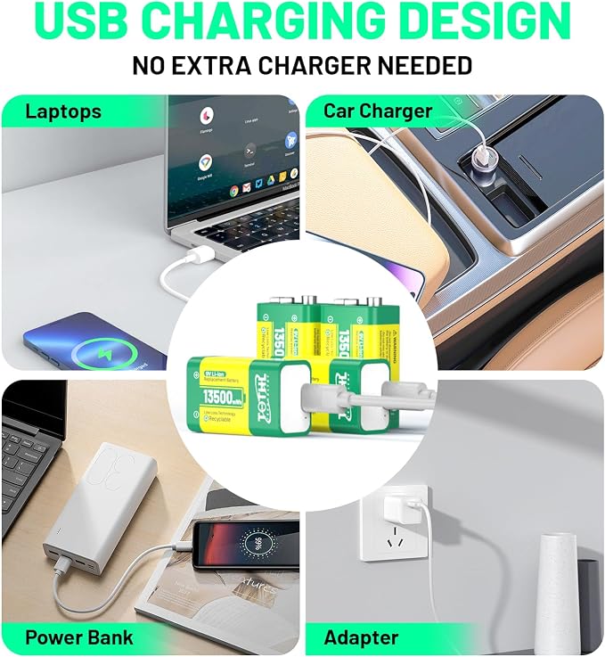 9V Battery for Smoke Detector, USB Rechargeable 9V Lithium Batteries - Image 6