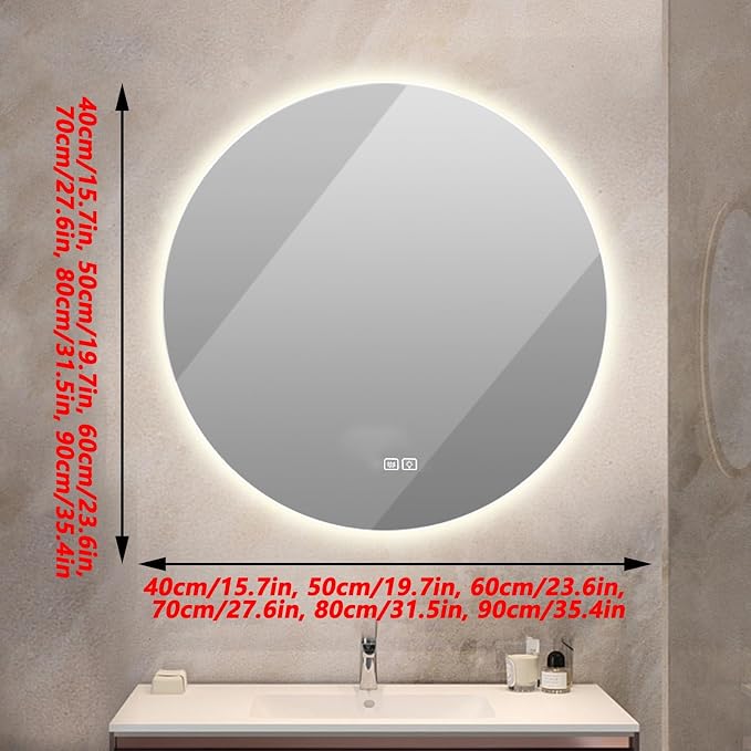 Bathroom Mirror with LED Lights and Touch Sensor, Wall Mounted Mirror with - Image 2