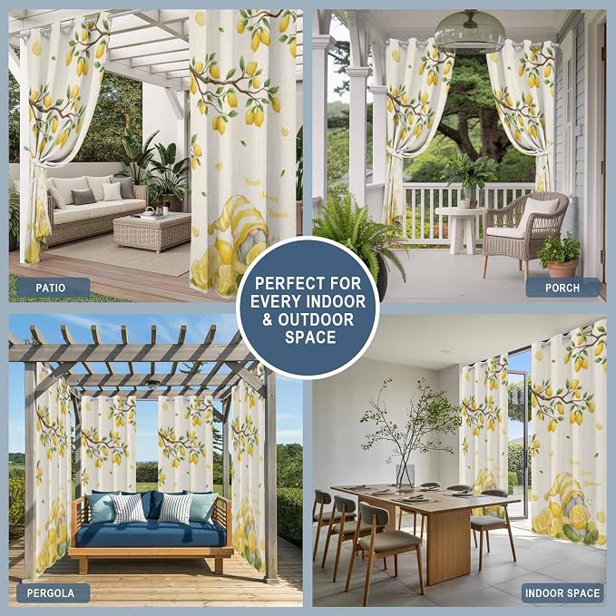 Summer Outdoor Curtains for Patio Lemon Gnome Leaf Linen Texture Waterproof - Image 8