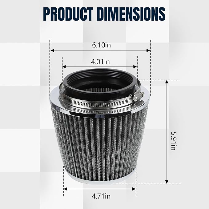 Hovom Universal Clamp-On Air Intake Filter, 76 89 102MM High Flow Round Tapered - Image 2