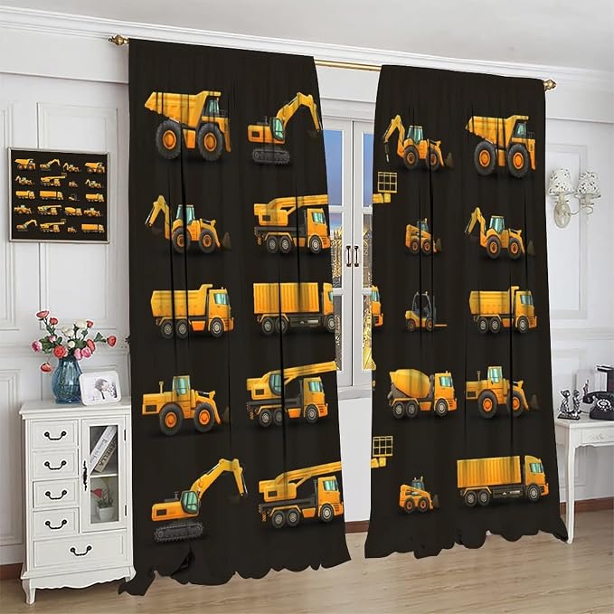 Kids Construction Window Curtains, Construction Machinery Equipment Mode of - Image 3