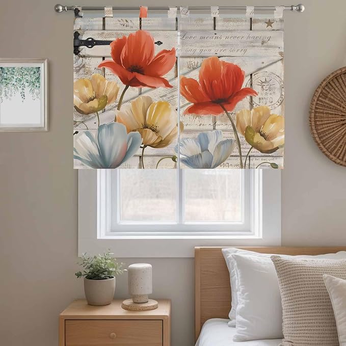 Retro Floral Bedroom Curtains 63 Inch Length, Window Curtains Tab Top - Image 9