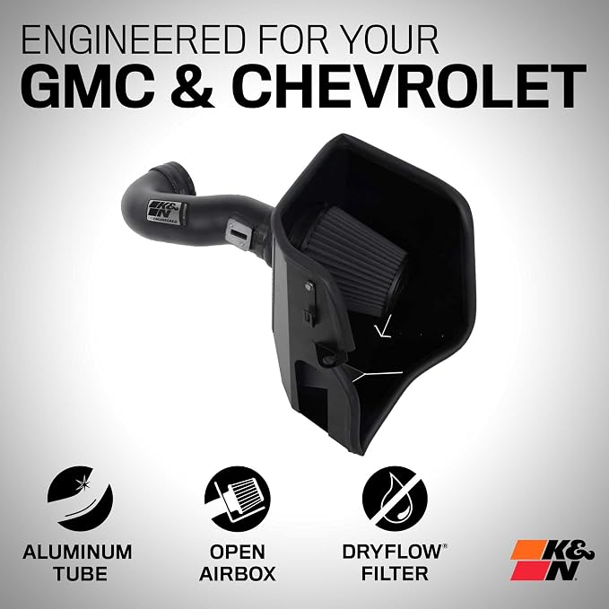K&N Cold Air Intake System: Dry-Flow Air Filter, Increase Performance & Towing: - Image 2