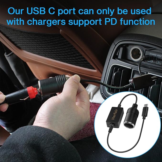 USB C Male to 12V Car Cigarette Lighter Socket Female Converter Adapter Power - Image 6