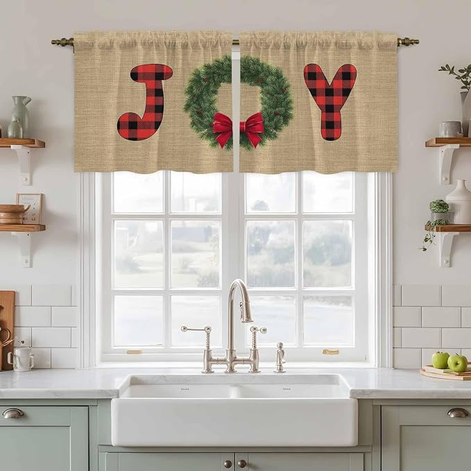 Red Green Christmas Kitchen Tier Curtains 36 Inch Long 2 Panel Set, Rod Pocket by Unknown