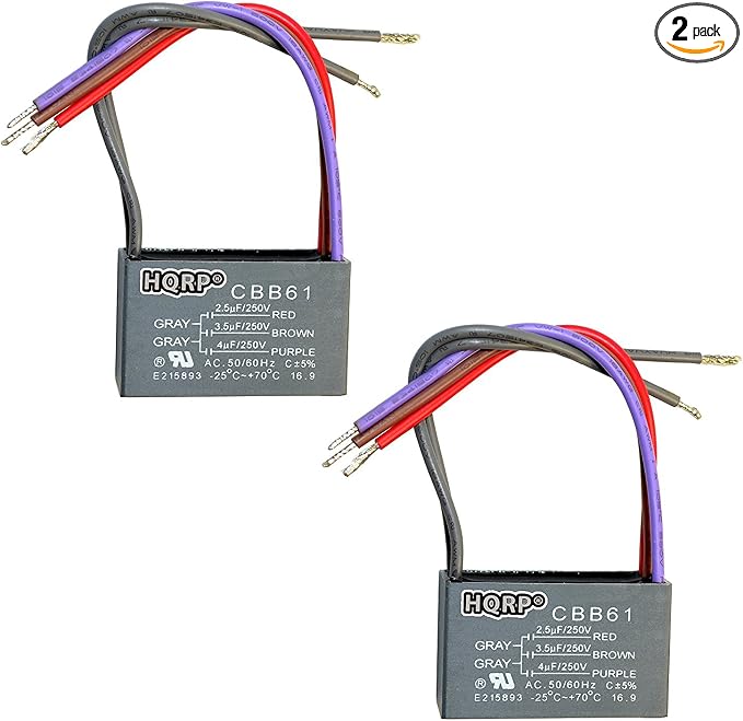 HQRP 2-Pack Ceiling Fan Capacitor CBB61 2.5uf+3.5uf+4uf 5-Wire UL Listed by HQRP
