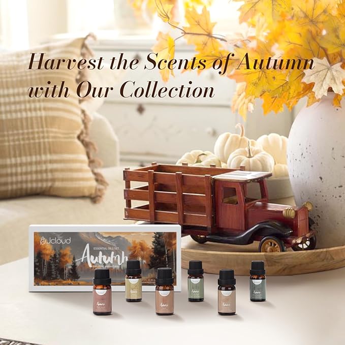 JCLOUD Fall Essential Oils for Diffusers for Home, Autumn Scented Fragrance Oils Gift Set, Incl. Black Vanilla, Cinnamon & Santal Aromatherapy Diffuser Oils - Spicy, Woody & Oriental Scents, 6 * 10mL