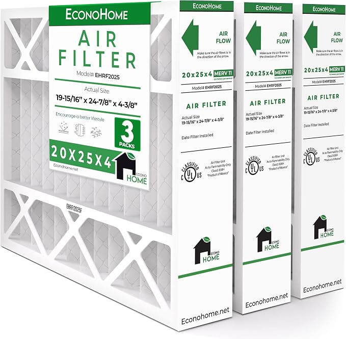EconoHome 20x25x4 AC Furnace Pleated Air Filter MERV 11 Replacement – Allergen by EconoHome