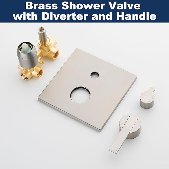 Shower System with Tub Spout, All Metal Bathtub Shower Faucet Set with High Pressure 10 Inch Rain Shower Head and Handheld Shower Head Set, Brushed Nickel (Valve Include)