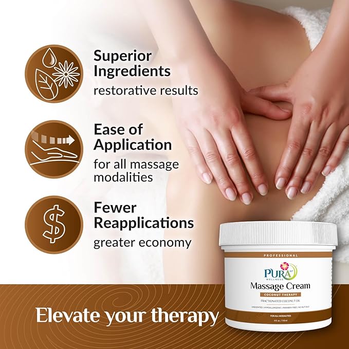 Coconut Therapy Massage Cream, Coconut Massage, Professional Deep Tissue, Unscented Cream for Physical Therapy and Recovery 4oz