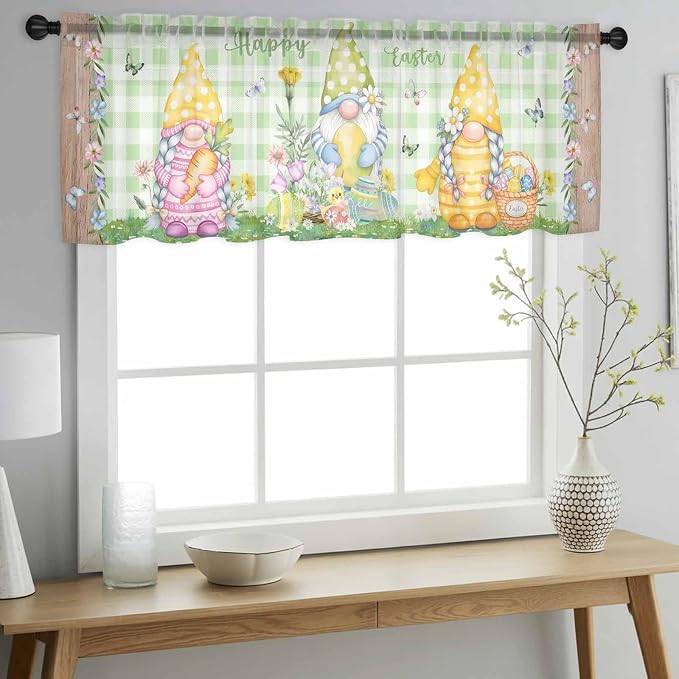 Easter Sheer Valances for Windows 54"x18", Light Filtering Kitchen Curtains - Image 2