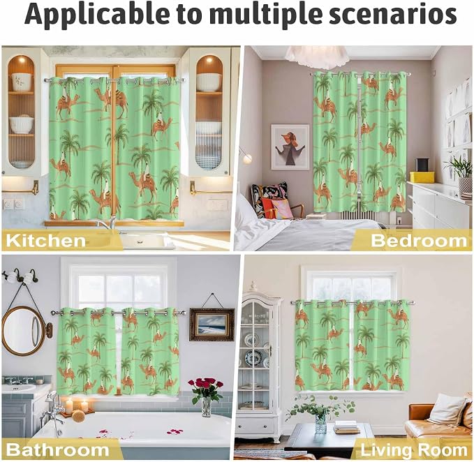 2 Panel Kitchen Cafe Curtains, Desert Camels Sunlight Filtering Nature Air - Image 6