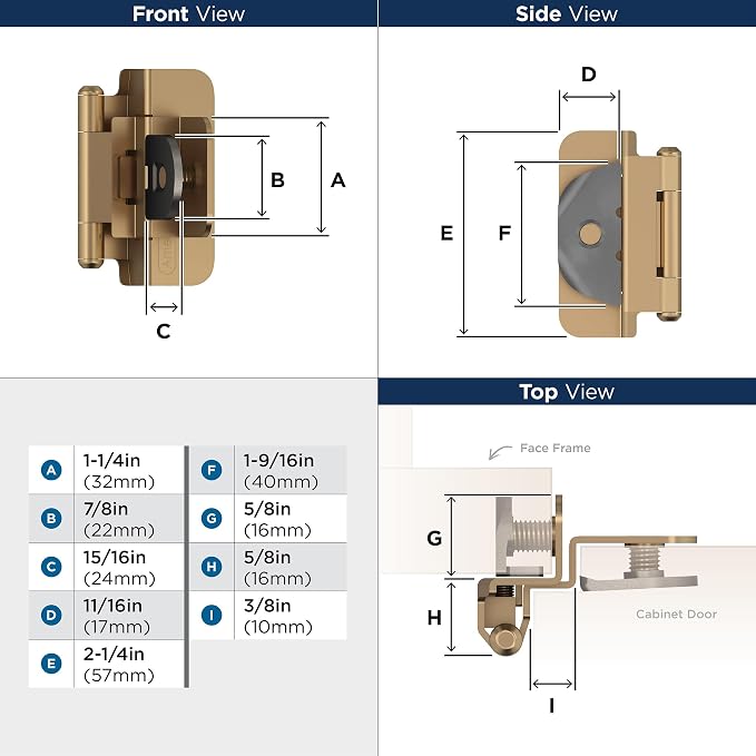 Amerock BPR8700CZ | Cabinet Hinge | 3/8 inch Inset Double Demountable | - Image 4
