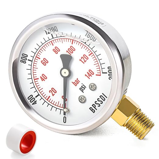 0-2000 Psi Glycerin Liquid Filled Hydraulic High Pressure Gauge, 2.5" Dial Size by BPSSDI
