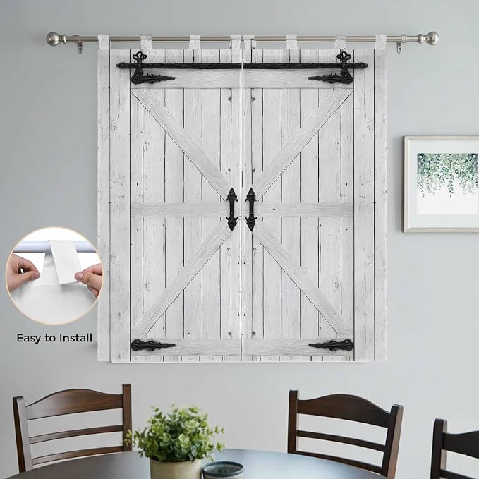 Farmhouse Wood Grain Bathroom Curtains 63 Inch Length, Window Curtains Tab Top - Image 4