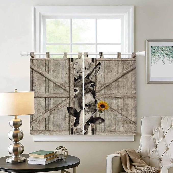 Funny Farm Animals Kitchen Curtains 45 Inch Length, Short Cafe Window Curtains - Image 2