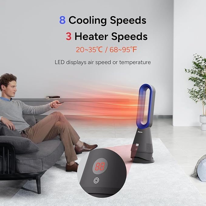 Bladeless Fan, 25inch Heating & Cooling & Filter Combo Tower Fan 80° Oscillating - Image 5