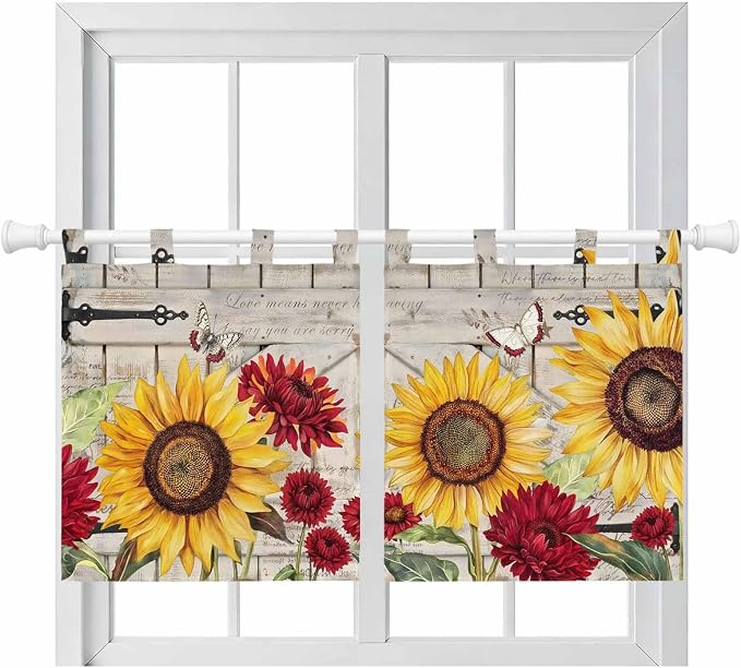 Red Yellow Sunflowers Kitchen Curtains 36 Inch Length, Small Window Curtains by Unknown