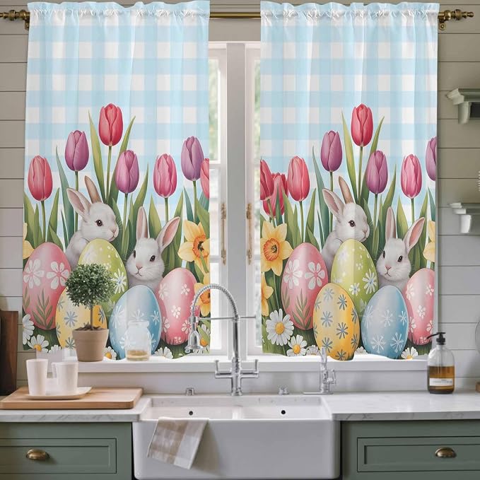 Easter Window Curtains 63 Inch Long 2 Panel Set, Rod Pocket Bedroom Curtains & by Unknown