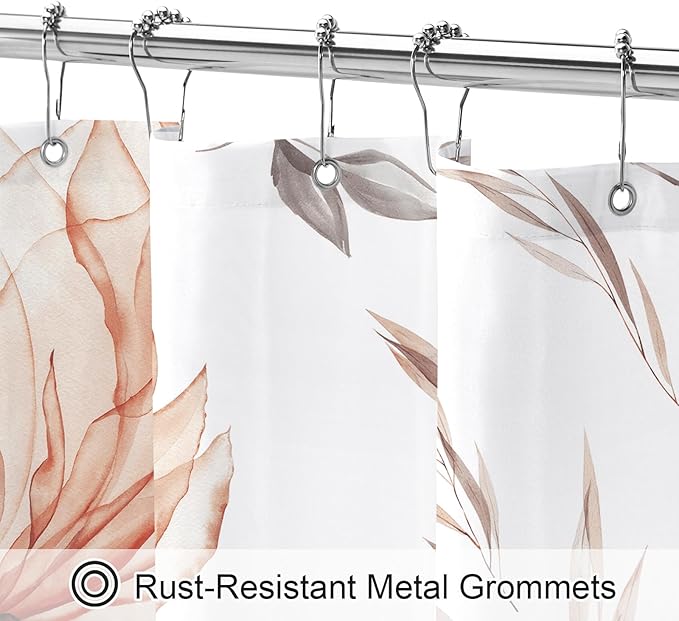 Long Boho Watercolor Floral Shower Curtain 72 x 78, Orange and Grey Ink Painting Style Flower Shower Curtains for Chic Elegant Bathroom, Artistic 78 Inch Long Fabric Shower Curtain