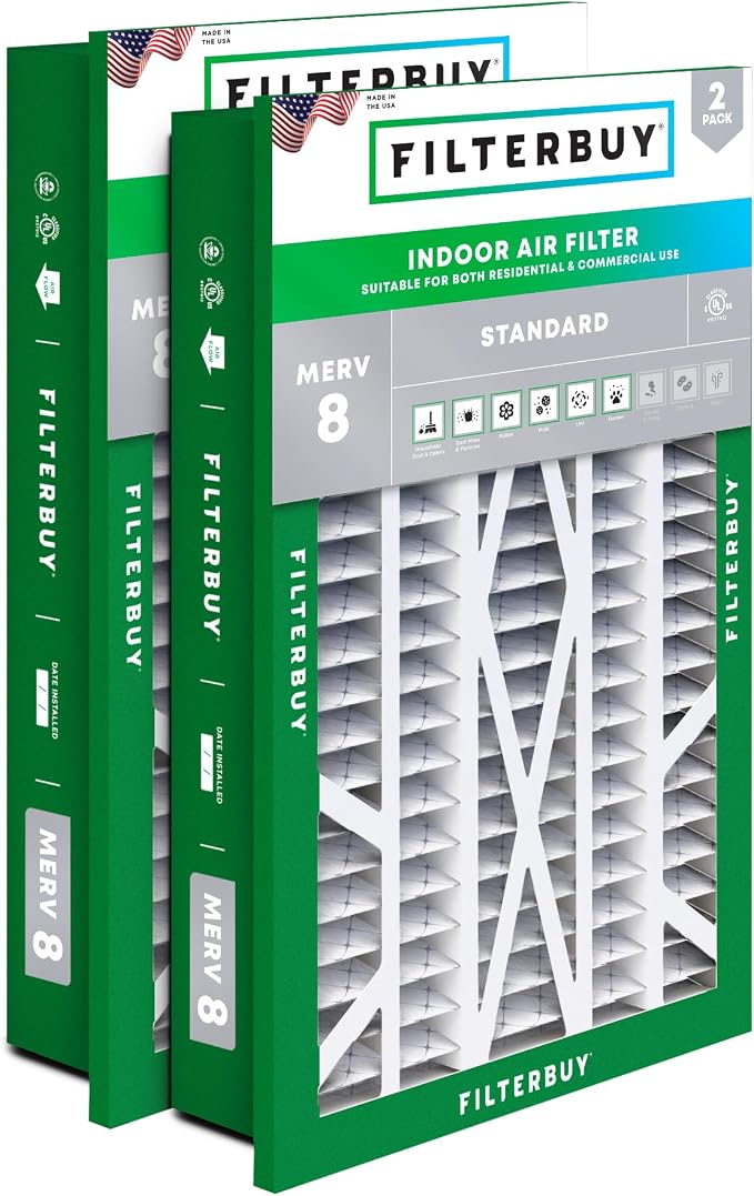 Filterbuy 16x25x5 Air Filter MERV 8 Essential Dust & Allergy Defense, by Filterbuy