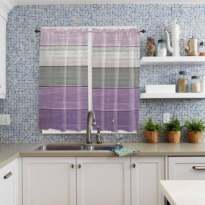 Country Wood Board Gray Purple Window Valance Curtains, Farmhouse Gradient - Image 8