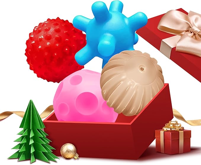 Sensory Balls for Baby Ball for Toddlers 1-3,Textured Multi Ball Set Soft Balls Montessori Toys for Babies 3 Months+, Bright Color Infant Toys (4 Pack),Perfect for Easter Basket Stuffers Gifts