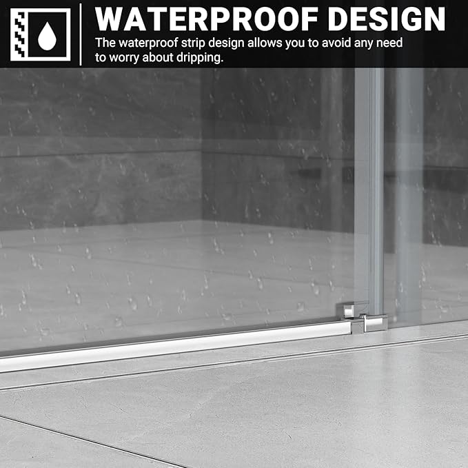 Chabatree Shower Door 60" W x 76" H Frameless Sliding Shower Door,Frameless Shower Door with Sealing Strip and Waterproof Handle,5/16"(8mm) Clear Tempered Glass,Stainless Steel Hardware,Silvery