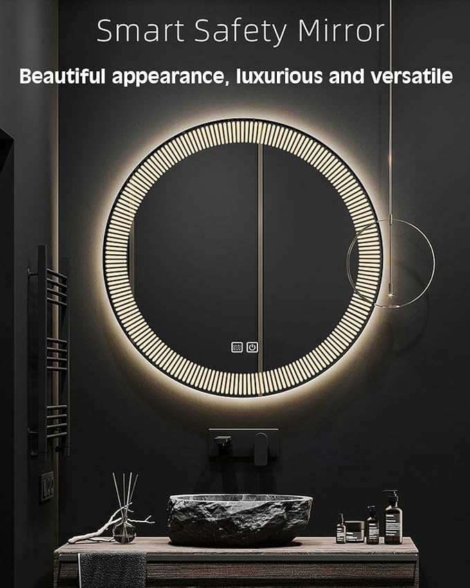 31.5 Inch LED Round Bathroom Mirror, Wall Mounted Multifunction Bathroom Vanity - Image 2