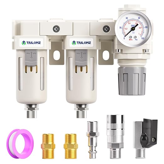 TAILONZ PNEUMATIC 1/2 Inch NPT 3 in 1 Air Filter Pressure Regulator Combo by TAILONZPNEUMATIC