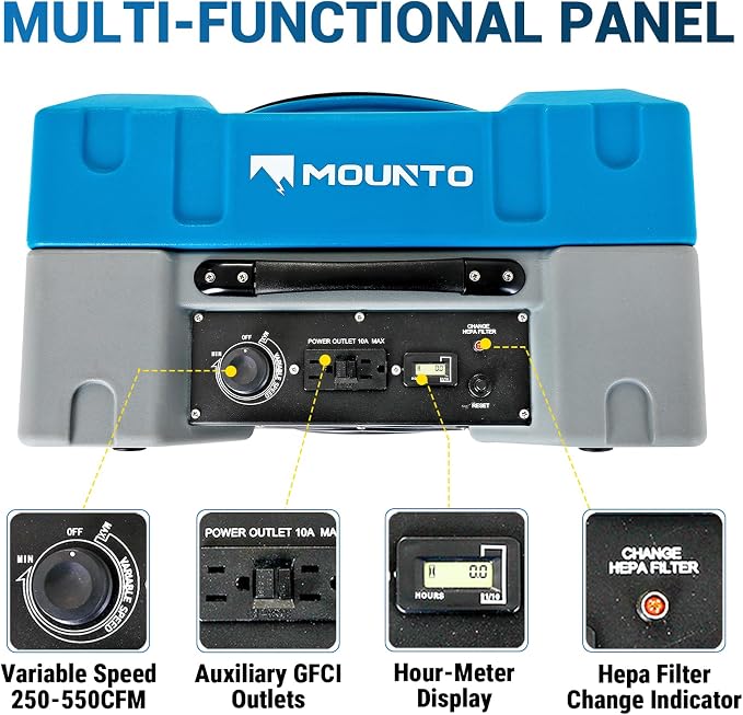 MOUNTO 550cfm Hepa Air Scrubber Industrial Air Cleaner- 550cfm Portable Air - Image 4