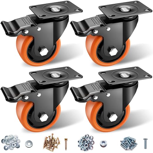 Casters, Top Plate Swivel Wheels, Casters Set of 4, Locking Casters by ATrustedCasterWheelsBrand