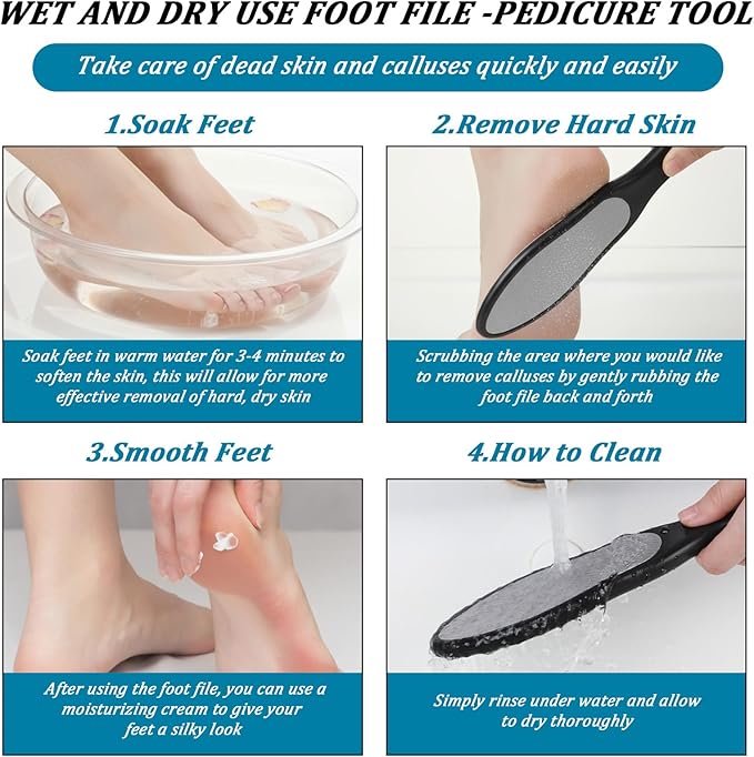Double-Sided Nano Glass Foot File, Heel Scraper for Cracked Heels and Dry Dead Skin, Black Calloused Feet Remover Tool, Professional Foot Files Pedicure File for Home Salon