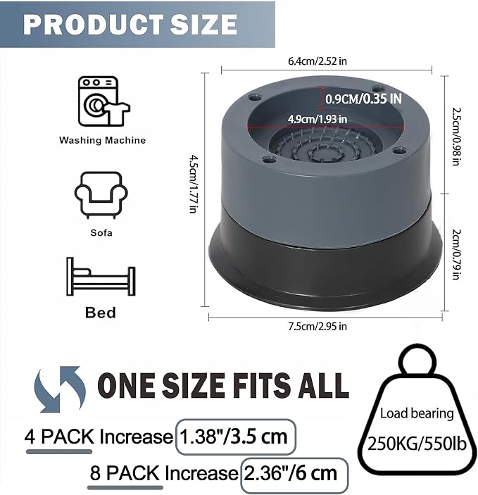 Anti Vibration Pads Increase 1.38"/2.36", Non Slip Heighten Shock and Noise - Image 2