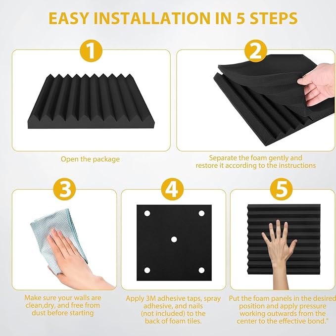 70 Pack Acoustic Foam Panels, Noise Cancelling Dampening Sound Absorbing Black - Image 4