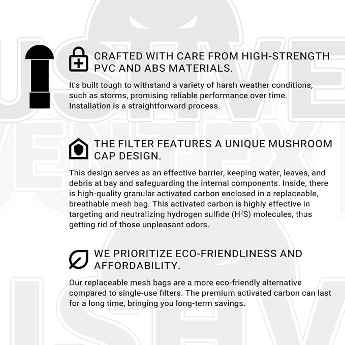 Vent Stack Pipe Filter with Mushroom Cap | Eliminates Outdoor Odors | Fits - Image 5