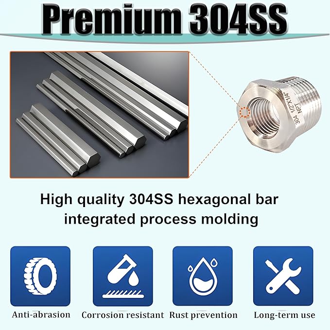 3/4" Male to 3/8" Female NPT Hex Bushing Reducer, 304 Stainless Steel NPT - Image 4