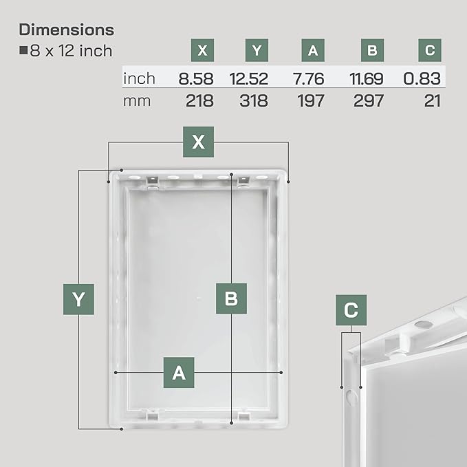 Vent Systems White ABS Plastic Access Panel 8 x 12 Inch - Access Panel with Door for Drywall, Wall and Ceiling Electrical and Plumbing Service Wall Hole Cover - Exterior Dimensions 8.7x12.7 Inches