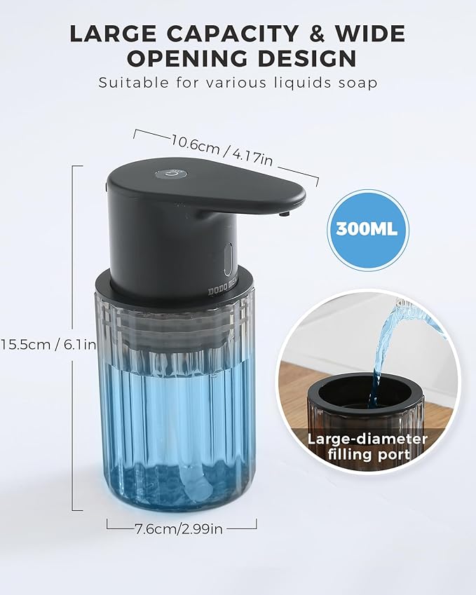 Automatic Foaming Soap Dispenser Touchless, 10oz/300ml Rechargeable, 3 Adjustable Foam Levels, IPX7 Waterproof for Kitchen Bathroom, Black