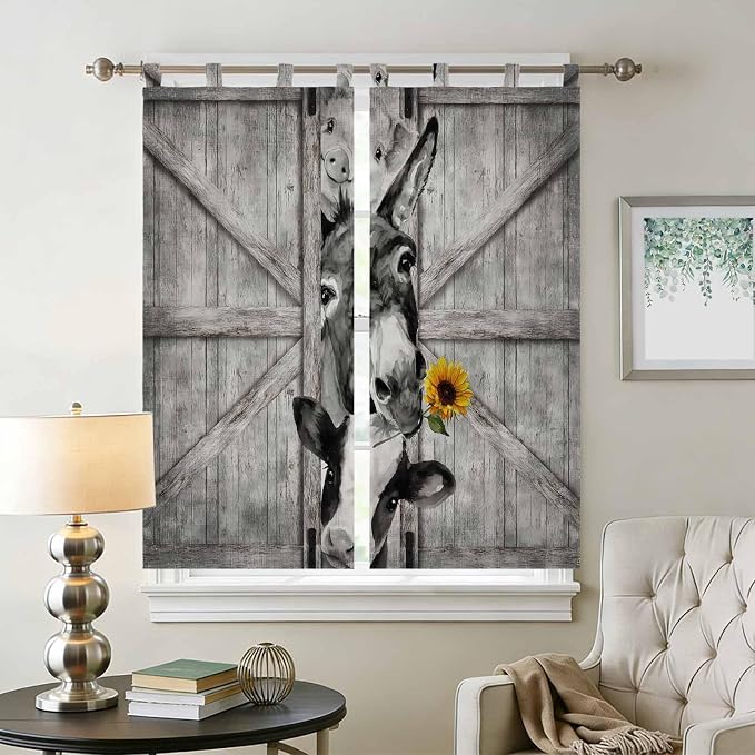 Funny Farm Animals Bedroom Curtains 72 Inch Length, Window Curtains Tab Top - Image 2
