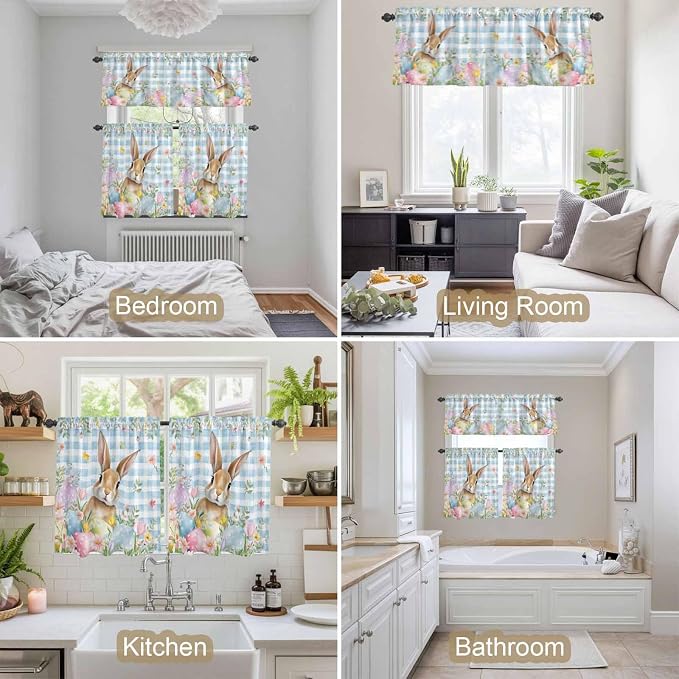 Kitchen Curtains Tiers and Valance Set of 3, Easter Light Filtering Window - Image 7