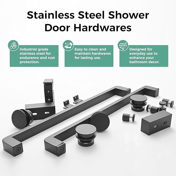 DELAVIN 44"-48"W x 75"H Frameless Shower Door, Double Sliding Shower Door, 5/16"(8mm) Clear Tempered Glass, Noiseless Shatterproof Shower Doors with Square Rail, Stainless Steel, Aluminum, Matte Black