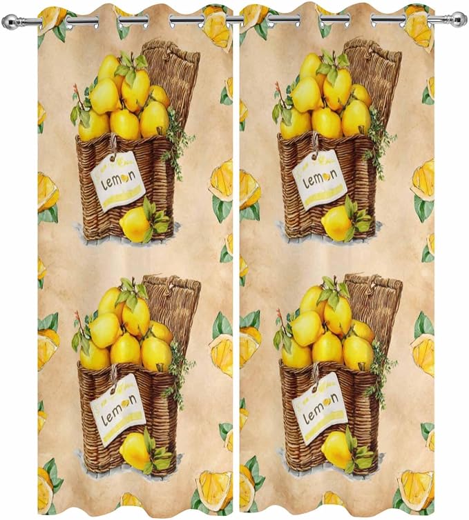 Lemon Outdoor Curtains for Patio Lemons in Baskets Summer Tropical Plant Brown - Image 9