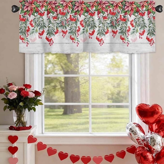 Poinsettia Berry Valance Curtains - Image 6
