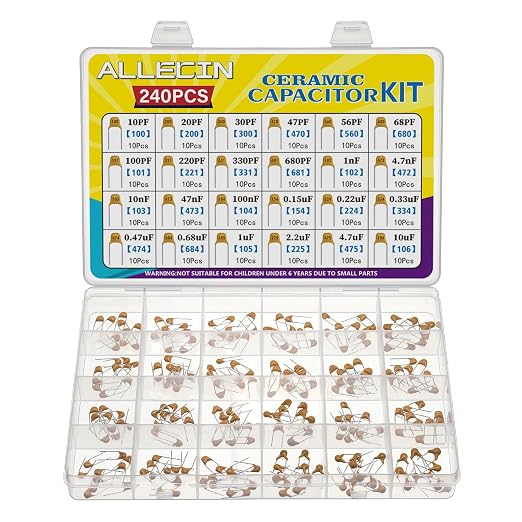 24 Values Monolithic Ceramic Capacitor Assortment Kit 10pF 20pF 30pF 47pF 56pF by ALLECIN