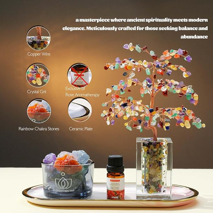 Runyangshi Chakra Crystal Tree of Life & Natural Crystal Ore Diffuser Set - Image 4