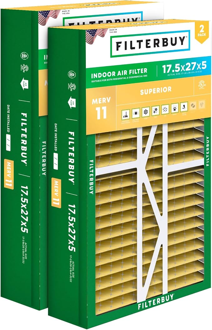 Filterbuy 17.5x27x5 Air Filter MERV 11 Superior Pet & Allergy Defense, Pleated by Filterbuy